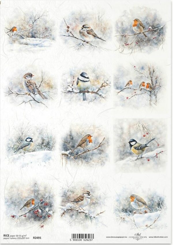 Papier de riz "oiseaux et nids