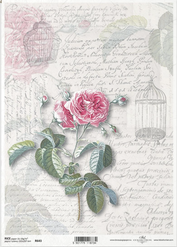Papier de riz Shabby roses et écritures ITD Collection