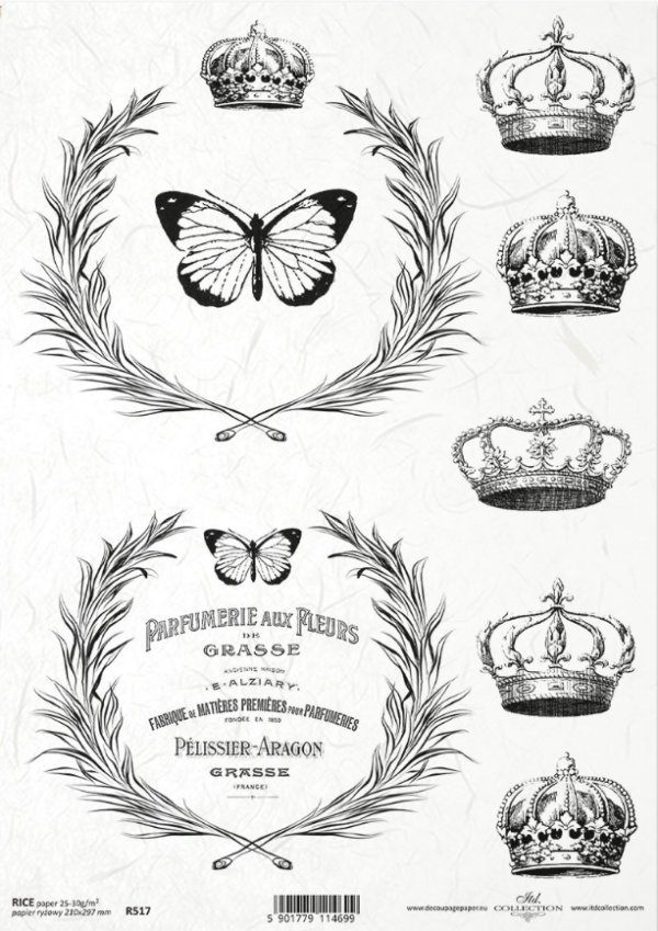 Papier de riz couronnes, papillon, écriture ITD Collection