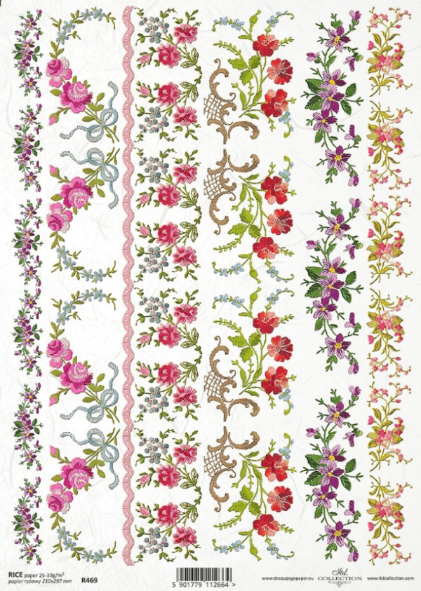 Papier de riz frise petites fleurs ITD Collection