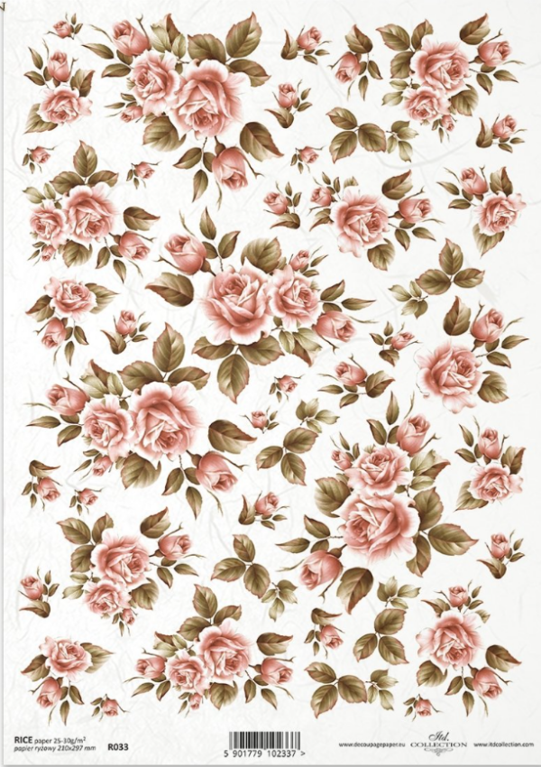 Papier de riz roses et feuilles marrons ITD Collection