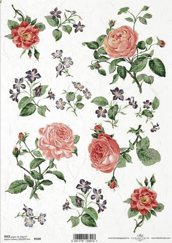 Papier de riz roses et viollettes ITD Collection