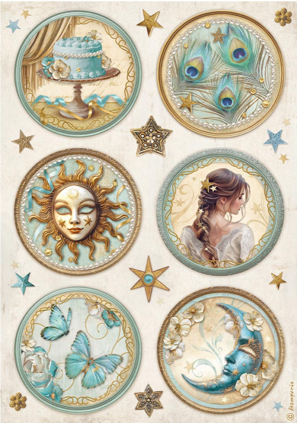 Papier de riz mascarade rond soleil lune