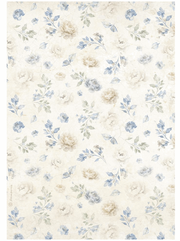 Papier de rie petites fleurs bleues inteoprelles vieillies