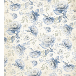 Papier de riz fleurs bleues vieillies intemporelles