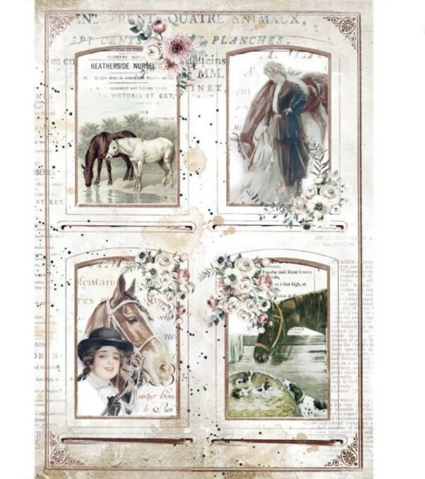 Papier de riz 4 cartes chevaux