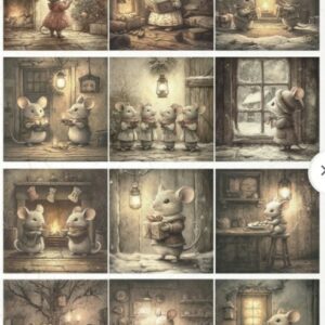 Papier de riz 8 cases souris Noel