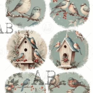 Papier de riz rond bleu oiseaux