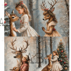 Papier de riz cerfs et petites filles ABStudio