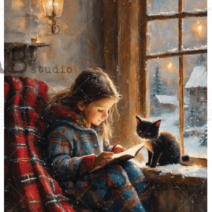 Papier de riz fille et petit chat AB Studio