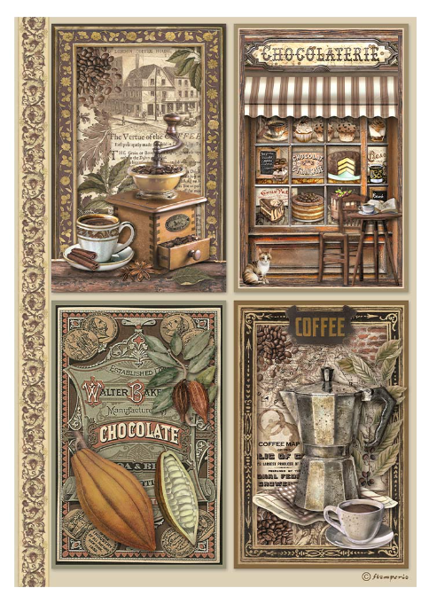 Papier de riz emballé A4 - Coffee and Chocolate 4 cartes