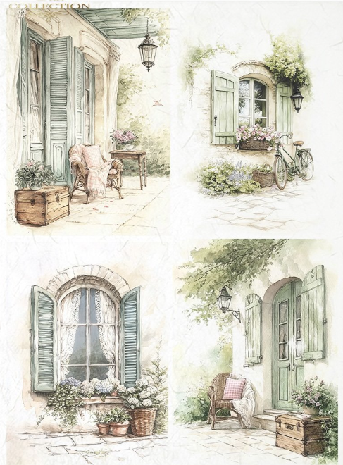 Papier de riz 4 cartes portes et fenêtres ITD Collection