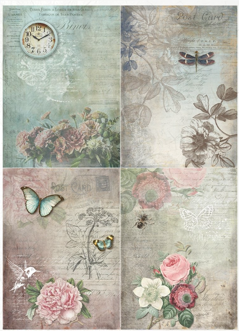 Papier de riz 4cartes paillon 148