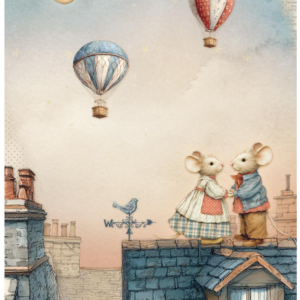 Papier de riz Souris de famille sur le toit