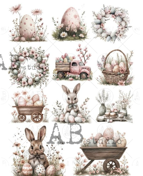 Papier de riz lapins et brouettes 120