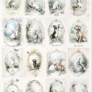 Papier de riz medaillon lapins chiens 147