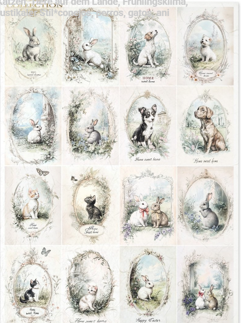 Papier de riz medaillon lapins chiens 147