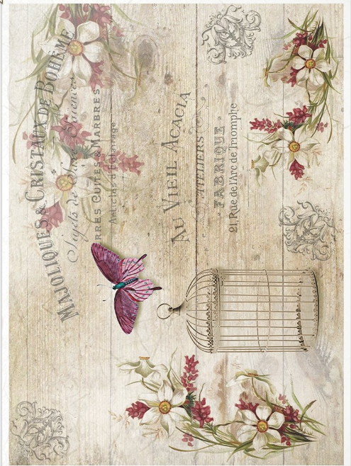 Papier de riz papillon et cage 150