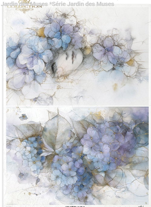 Papier de riz visage fleuris bleue 154 ITD Cole