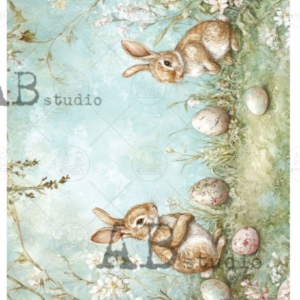 Papier de riz 2 lapins oeufs 140