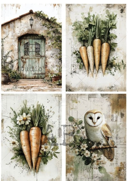 Papier de riz 4 cartes carottes ABSTUDIO