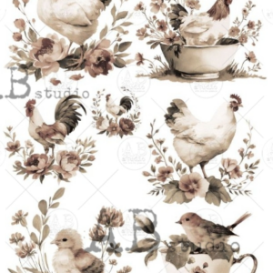 Papier de riz coqs sépia 145