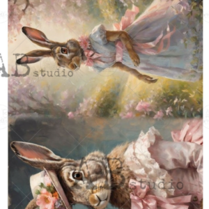 Papier de riz lapins roses en costume 115