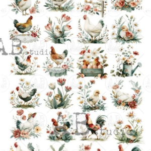 papier de riz petites poules couleurs 114