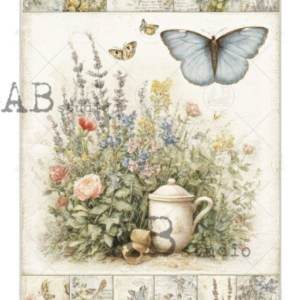 Papier de rie fleurs pots et papillons 204