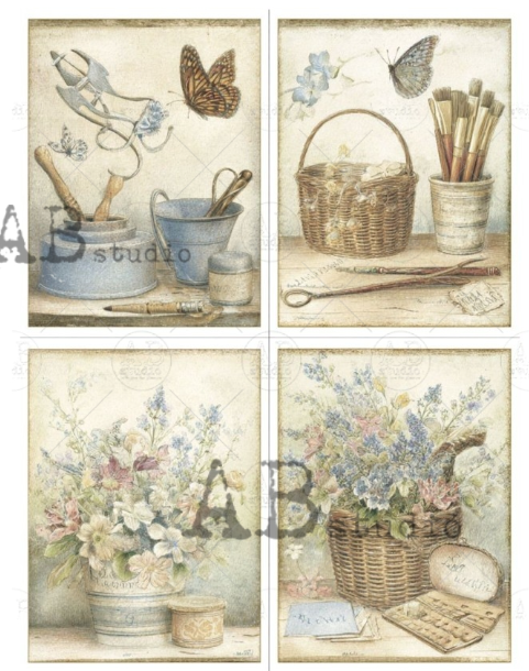 Papier de riz 4 cartes fleurs 205