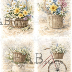 Papier de riz 4 cartes fleurs velo 229