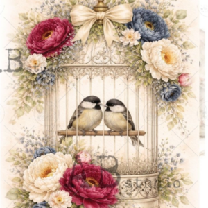 Papier de riz fleurs et cage oiseaux 224