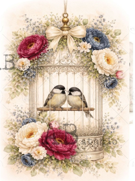 Papier de riz fleurs et cage oiseaux 224