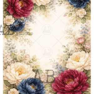 Papier de riz fond de fleurs bleu et rouge 235
