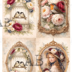 Papier de riz medaillon oiseux et fille 227