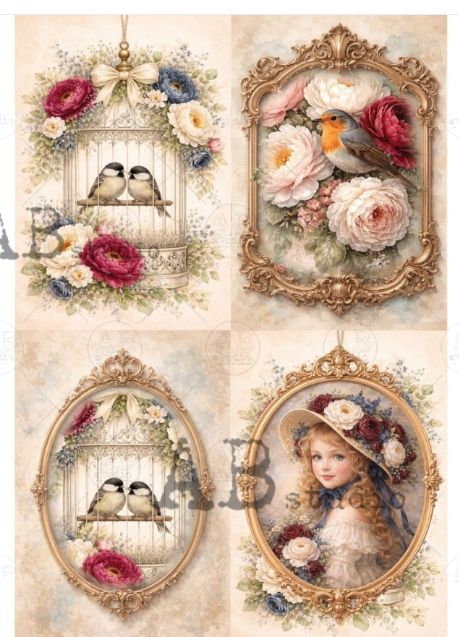 Papier de riz medaillon oiseux et fille 227