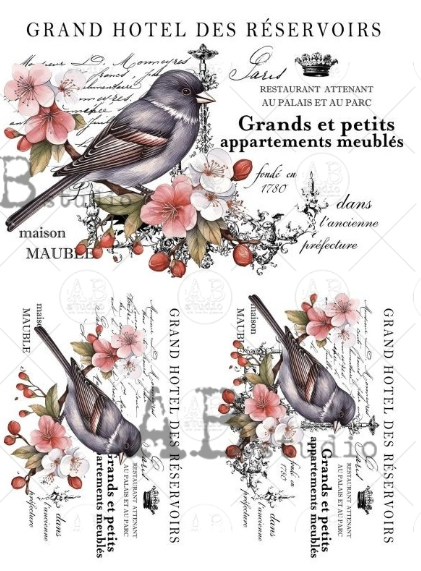 Papier de riz oiseaux ecritures 269