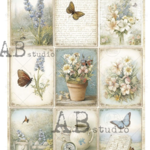 Papier de riz petites cases fleurs 222