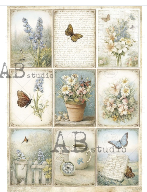 Papier de riz petites cases fleurs 222