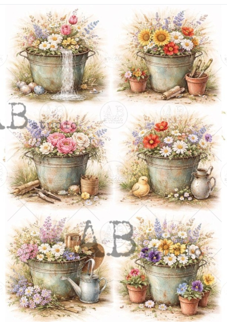 Papier de riz seaux en fleurs 217