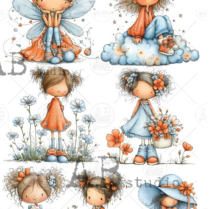 Ppaier de riz petite fille bleue et orange 201