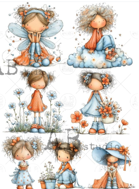 Ppaier de riz petite fille bleue et orange 201