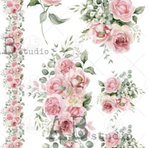 Papier de riz frises et fleurs roses 289