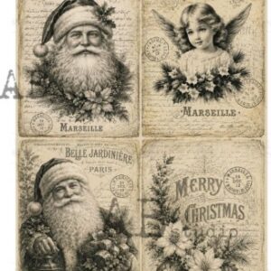 Papier de riz 4 cartes anciennes Noel 319