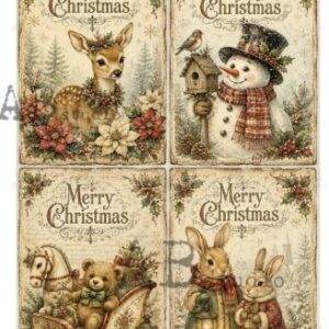 Papier de riz 4 cartes noel animaux 317