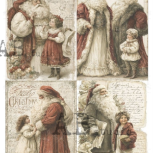 Papier de riz 4 cartes père Noel et filles 306