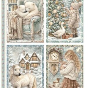 Papier de riz 4 cartes white christmas 334