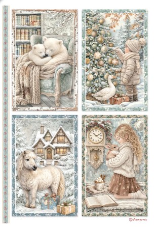 Papier de riz 4 cartes white christmas 334