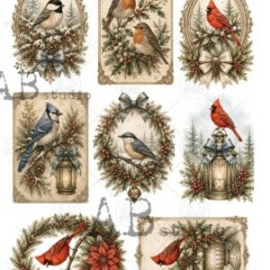 Papier de riz oiseaux rouge et médaillons 312