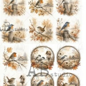 Papier de riz petits oiseaux d'automne 313